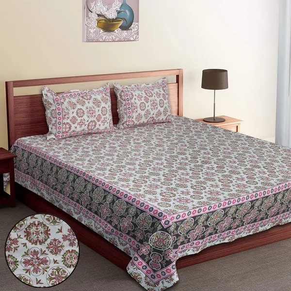 Pink_Cotton_Heritage_Lattice_Double_Bedsheet_With_Pillow_Cover_120X120_Cm
